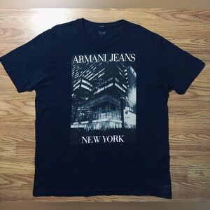Armani Jeans Retro Y2K New York City Logo T-Shirt Navy Blue XXL Fits M/L